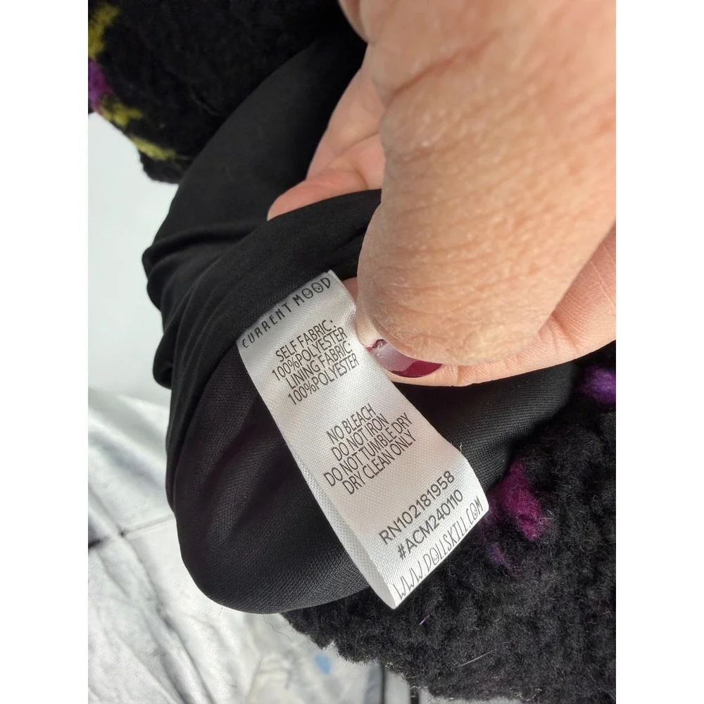 Current Mood loving bloom Floral Sherpa Fleece Jacket sz XS Black Purple green